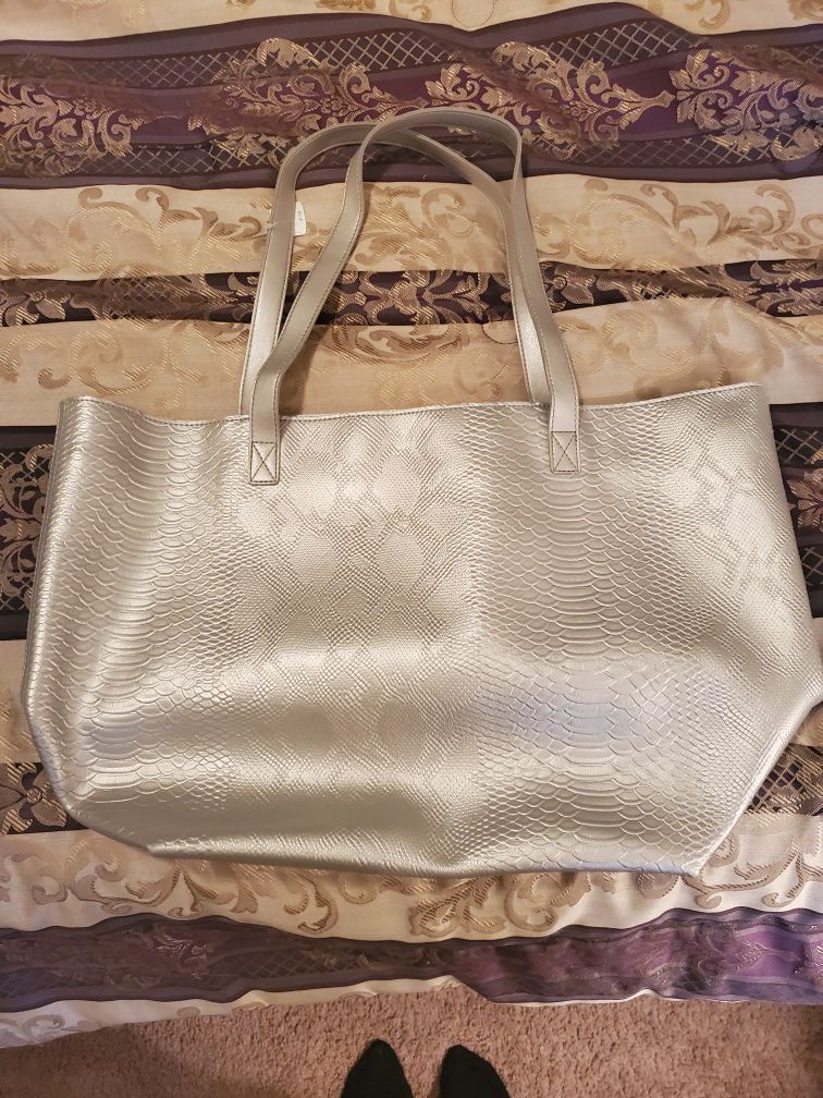 Large silver tote bag