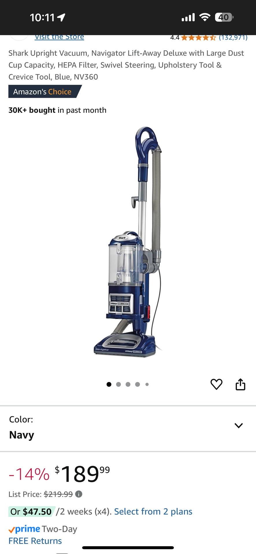 Shark Navigator Lift-Away DLX Vacuum w/ HEPA filter, Blue