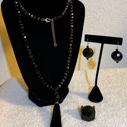 BEADED Black TASSEL NECKLACE set