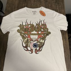 Von Dutch Flying Eye Ball Gold Reflective Logo T-shirt Size L