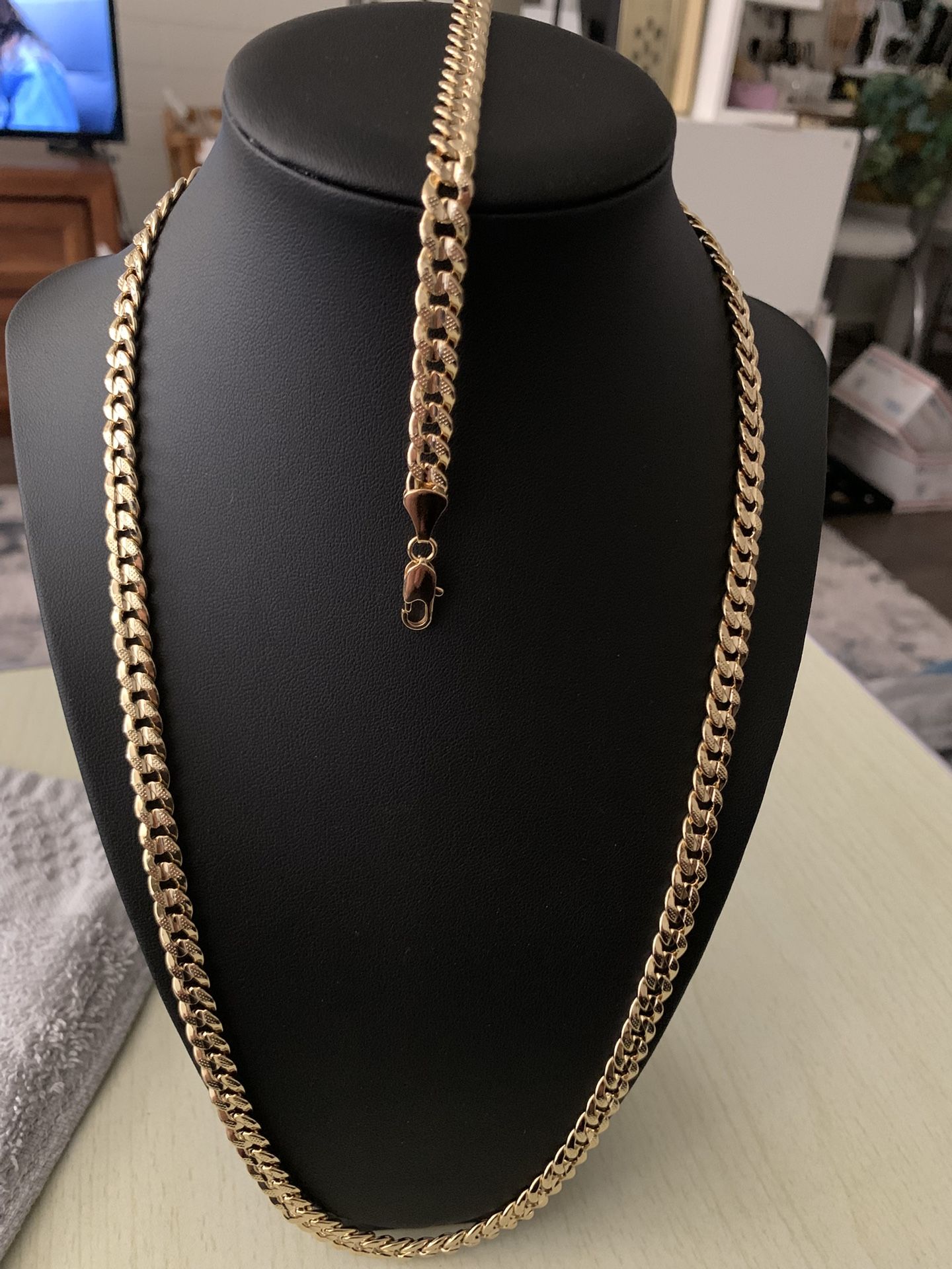 14k Gold Filled Diamond Cut Cuban Chain And Bracelet Over Brass