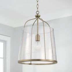 Single Pendant Light With Bubble Glass In Aged Brass/Gold Finish