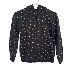 Cat & Jack Girls L 10-12 Full Zip Hoodie Hooded Sweatshirt Gray Gold Foil Hearts