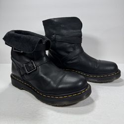 Dr. Martens Kristy Black Leather Moto Biker Boots Slouchy Top Women Size 9