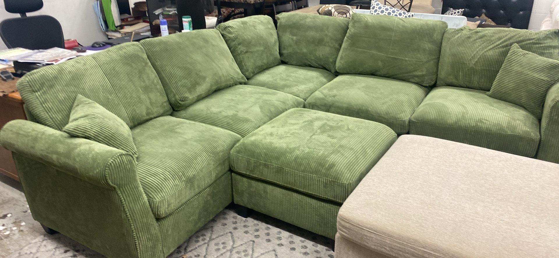 99x99 Sage Corduroy Sectional Couch / Free Delivery 