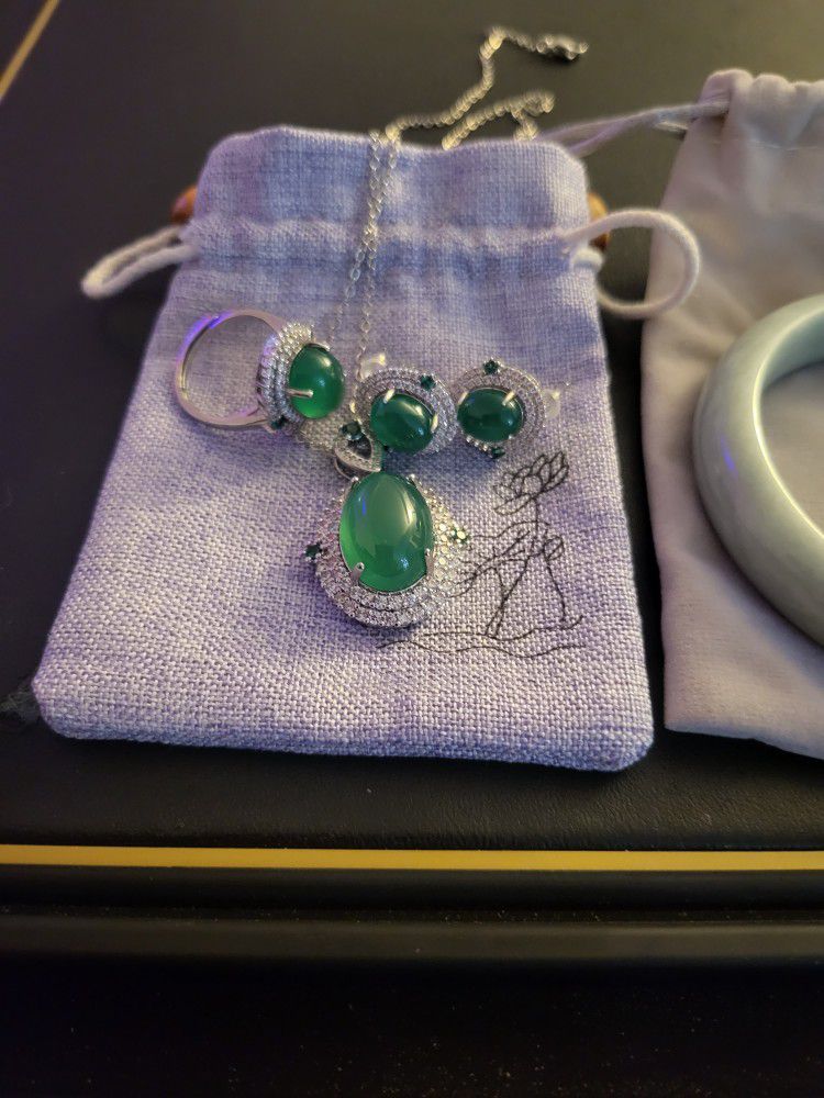 Jade Bundle, Bangle, Earrings,  Ring, Necklace