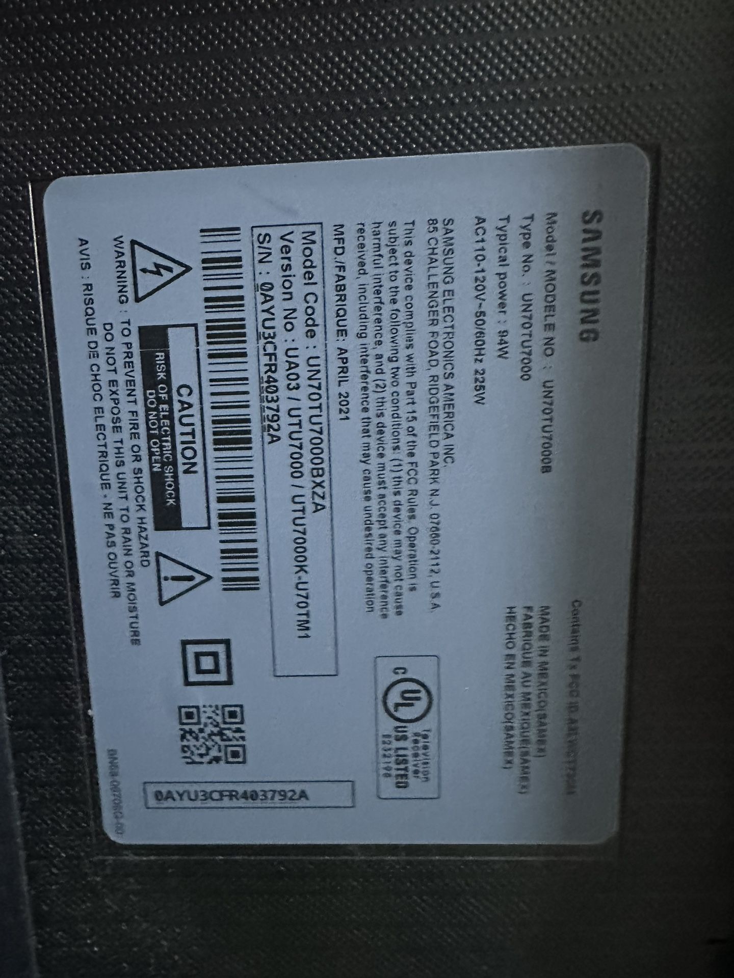 70” Samsung Smart TV