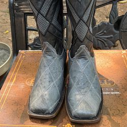 Authentic gray patch work ostrich boots square toe