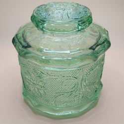 Vintage-style candy jar in Chantilly green (possibly Tiara Sandwich collection)