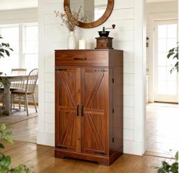 CypherX 47" Farmhouse Brown Kitchen Pantry Storage Cabinet for Dining Room