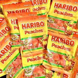 Bulk- By The Case Haribo Peaches Gummi Candy 4oz Bags (12 Per Case)