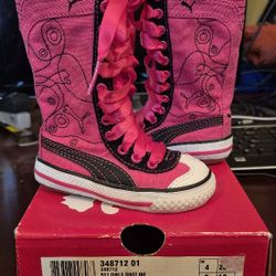 Puma Trampki 348712 Pink Canvas Ribbon Zip Hightop Sneaker Shoes Girl's US 5