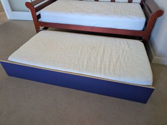 FREE Blue Wooden Roll-Out Trundle Bed Frame  & Mattress – Excellent Condition