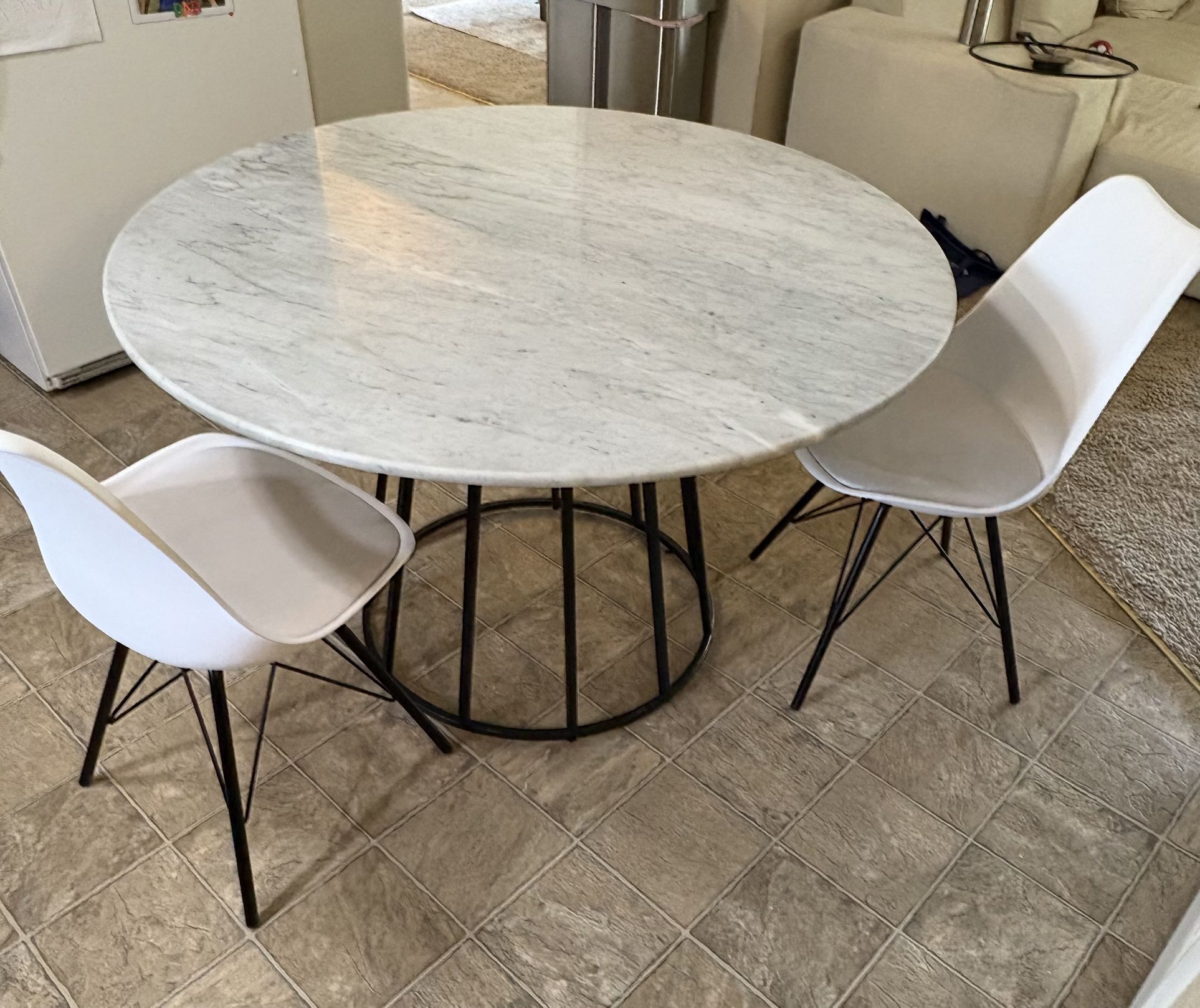 Marble Round Dining Table With 2 Chairs