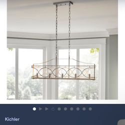 Kichler Adelgade 5 -Light Distressed Antique White Coastal Linear Large Hanging Kitchen Island Light