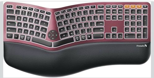 ProtoArc Backlit Bluetooth Ergonomic Keyboard, EK01 Plus Full Size Wine Red