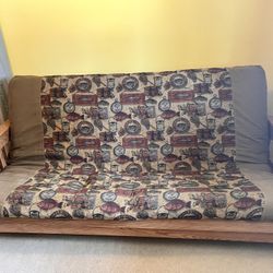 Sold Wood futon Couch With Nice Cover