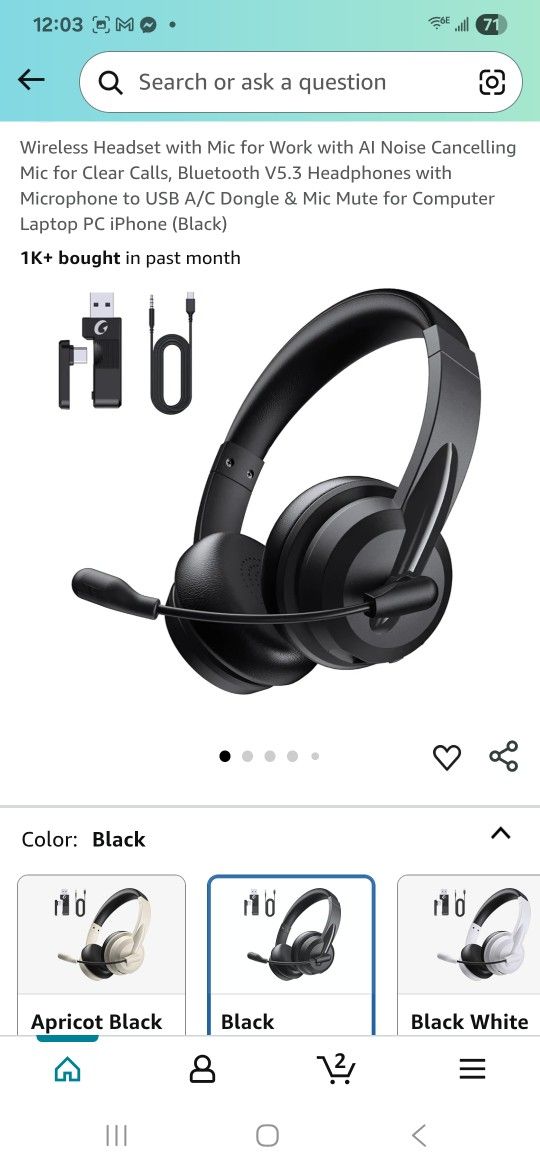 Wireless Headset with Mic for Work with Al Noise Cancelling Mic for Clear Calls, Bluetooth V5.3 Headphones with Microphone to USB A/C Dongle & Mic Mut