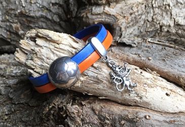 Genuine Leather Orange/Blue Soccer Bracelet with Lion Charm (FC Cincinnati)