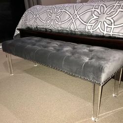 Grey Tufted Bench