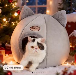 cute cat ear cat bed, PP cotton Extra Comfortable Machine Washable used all year round, large, gray