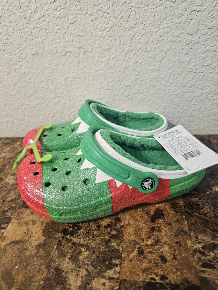 New Crocs Classic Lined Holiday Clogs Christmas Elf Green Red Women's 7