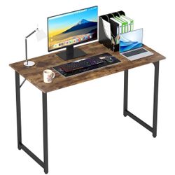 47 Inch Computer Desk | Brown | Office Desk with Metal Frame, Adjustable Feet | Water-Resistant, Scratchproof Surface | Set Of 2