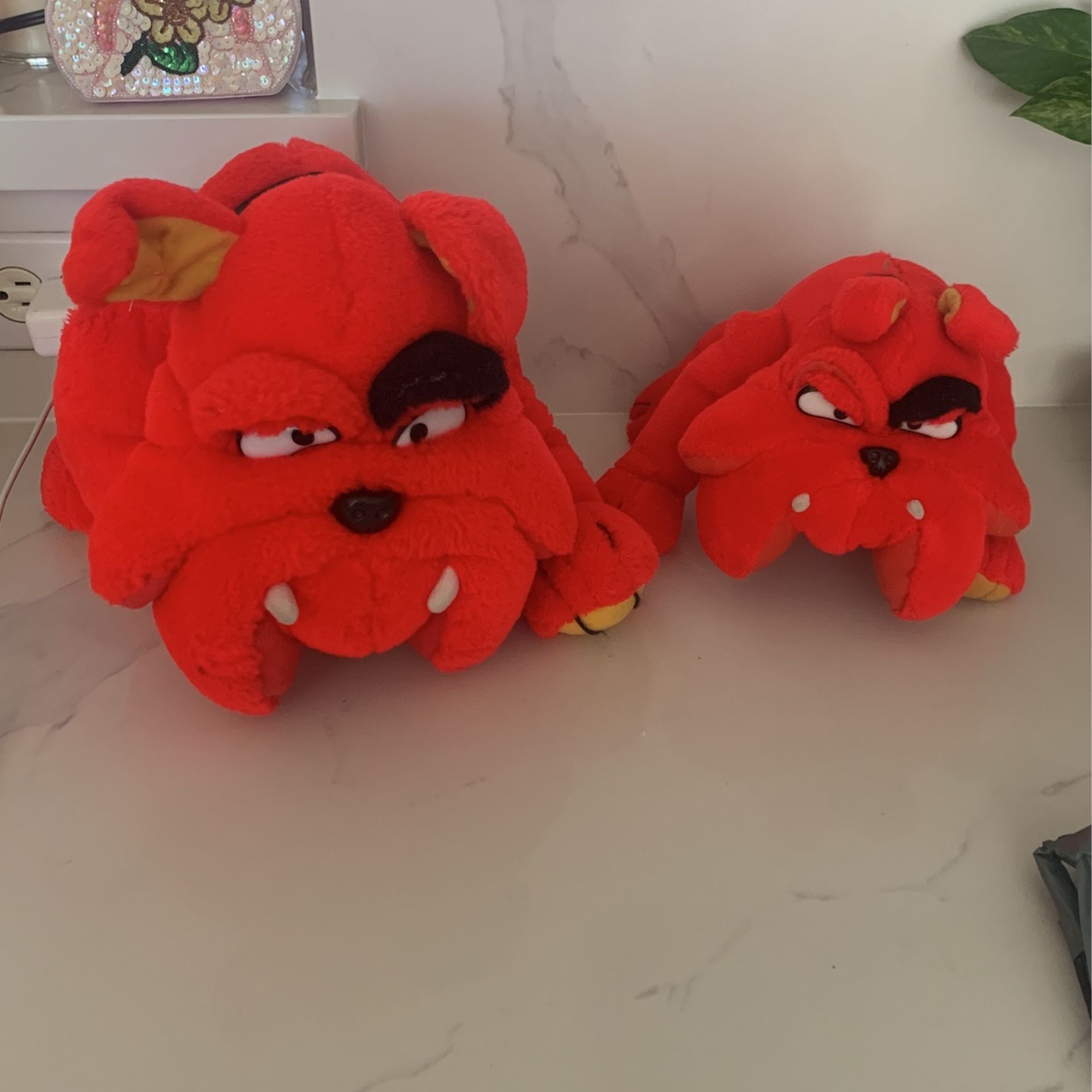 Two Vintage Red Bulldog Plush Stuffed Animal Toy