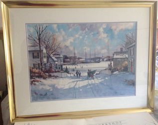 Gold Metal Framed Paul Landry "A Canadian Christmas " Printed 1989 Signed & Numbered 686/1250