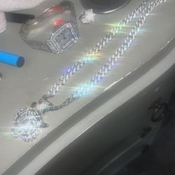 Three Piece Lab Grown Diamonds Chain Watch Ring 