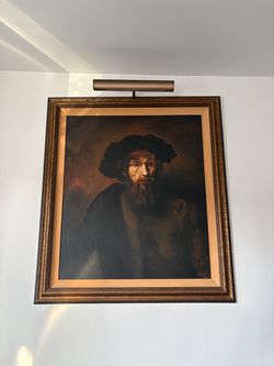 Hand-Painted Oil Reproduction of Rembrandt's 'A Bearded Man in a Cap' in Ornate Vintage Frame