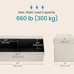 SONGMICS 43" Leather Storage Ottoman Bench - Cream White