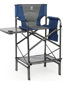 Tall Folding Chair 30.7" Seat Height Directors Chair High Foldable Bar Stool for Makeup Artist Face Painting with Side Table Cup Holder and Storage Po