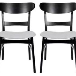 Mid Century Modern Fabric Upholstered Wood Dining Chairs, Wood Frame, Set of 2, Black and Gray