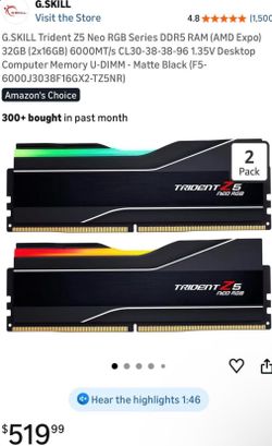 G.SKILL Trident Z5 Neo RGB Series DDR5 RAM (AMD Expo) 32GB (2x16GB) 6000MT/s CL30-38-38-96 1.35V Desktop Computer Memory U-DIMM - Matte Black (F5-6000
