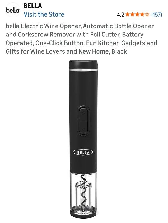 NEW Bella Electric Wine Opener