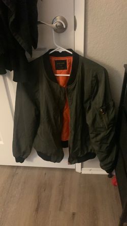 Olive Green Bomber Jacket with Orange Lining