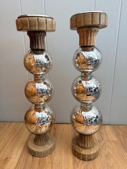 Wood and glass candlestick holders