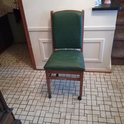 Green Leather Office Chair/ Wood  On Casters