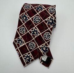 Vintage Gordon Ferguson Burgundy Silk Necktie Navy Blue Abstract Geometric