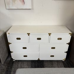 Pottery Barn Teen White Campaign Dresser with Brass Hardware, 56″