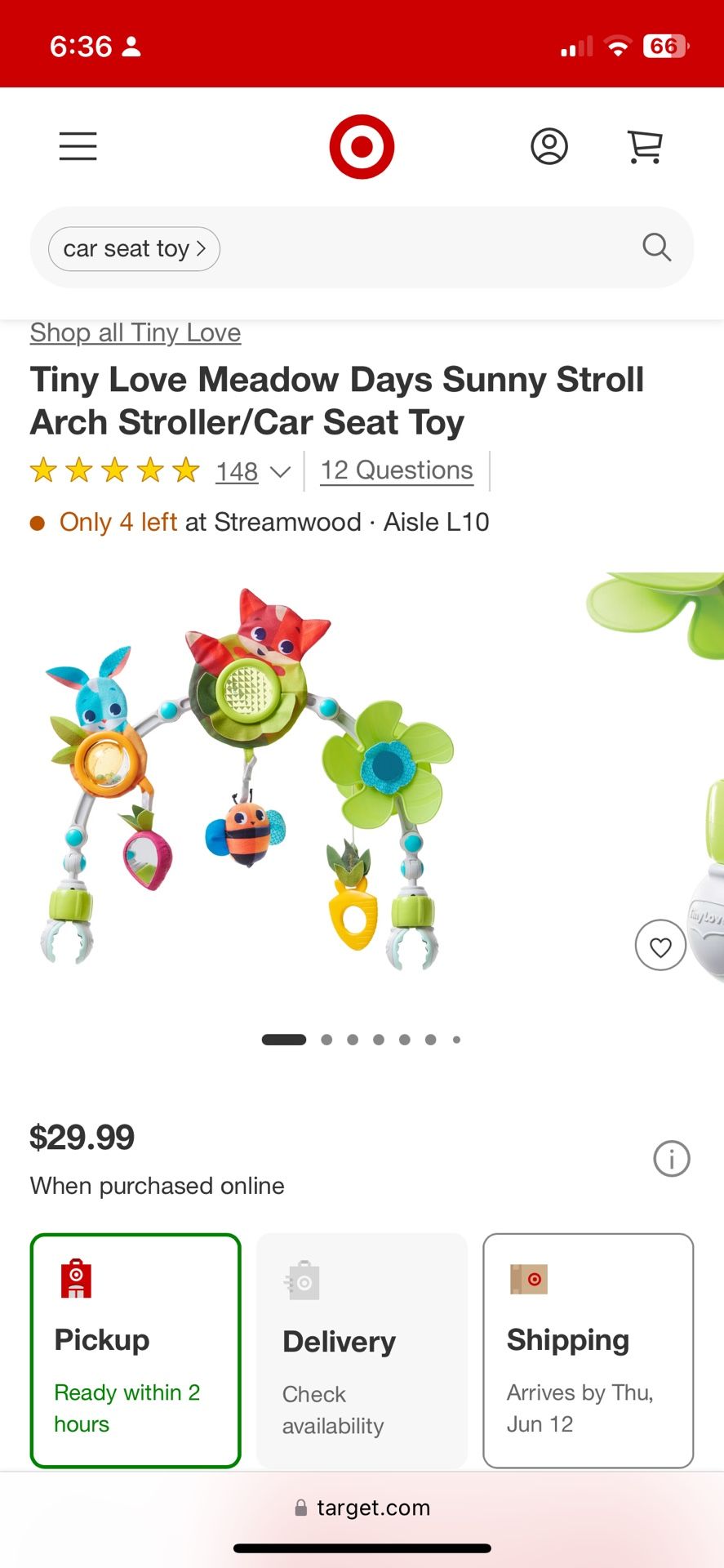 Tiny Love Meadow Days Sunny Stroll Arch Stroller/Car Seat Toy