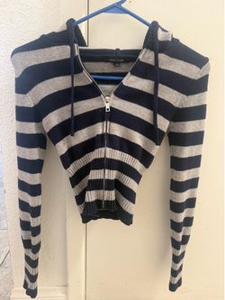 Y2K Striped Zip up (Navy blue and grey)