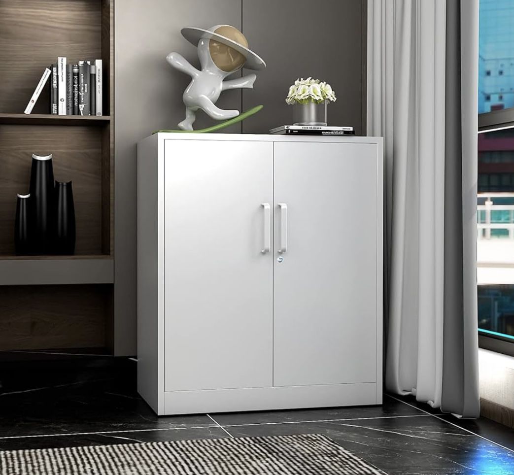 😀 36" Small Steel Locker Storage Cabinets, 2 Adjustable Shelves 2 Doors 