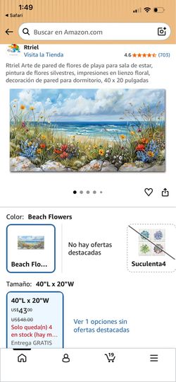 Rtriel Beach Flowers Wall Art 40x20 inches