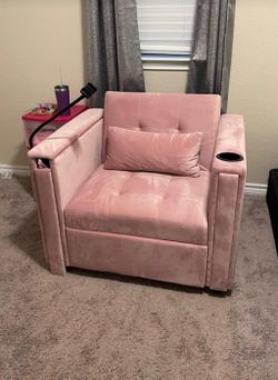 Pink Velvet Convertible Chair Guest Bed Lounge Chair