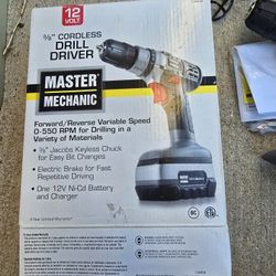 MASTER MECHANIC  12V CORDLESS  DRILL WITH BATTERY  AND CHARGER, NEW