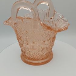 Vintage Pink Afterglow Dugan Depression Glass Basket 