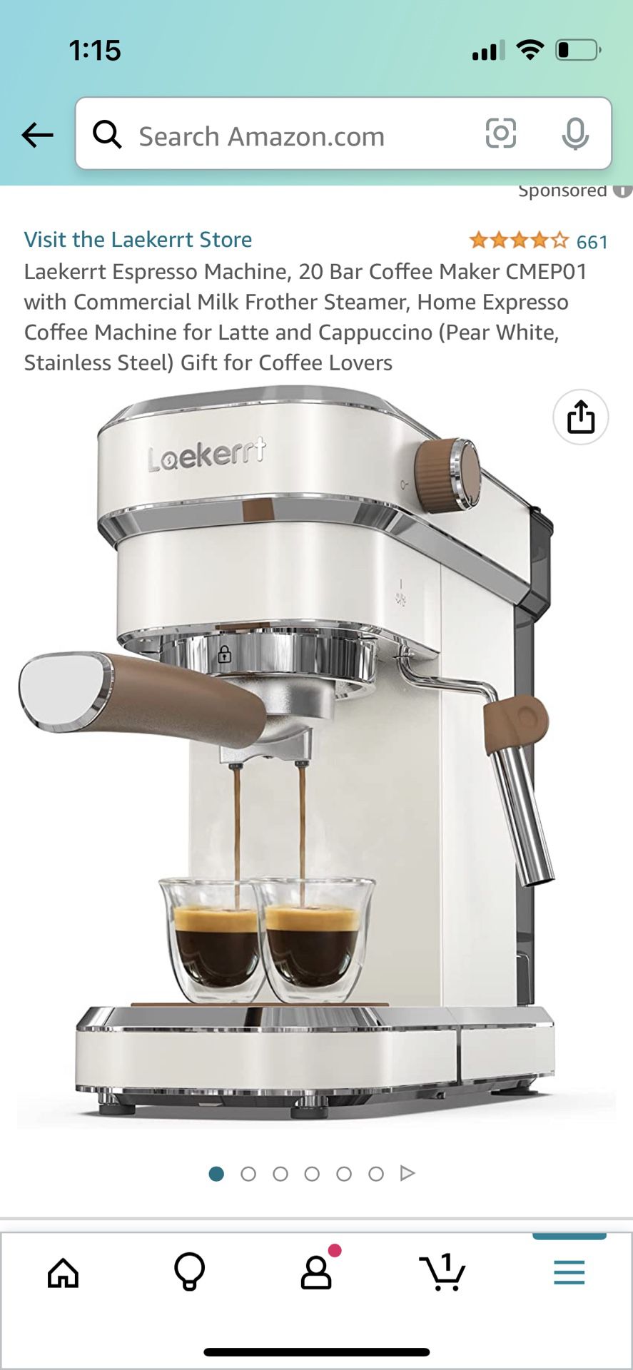 Laekerrt Espresso Machine 20 Bar Coffee Maker CMEP02 with Commercial Milk Frother Steam Wand, Compact Espresso Machine for Latte and Cappuccino (Pear