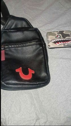 True Religion Black Leather Sling Bag and wallet